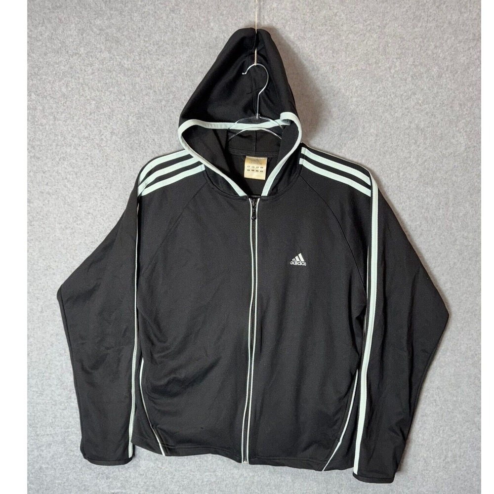 Adidas Hoodie Women's Medium Black 3-Stripes Raglan Sleeve Full Zip Workout